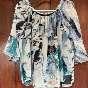 Charlie B Blouse Watercolor Ruffle Tiered Blouse